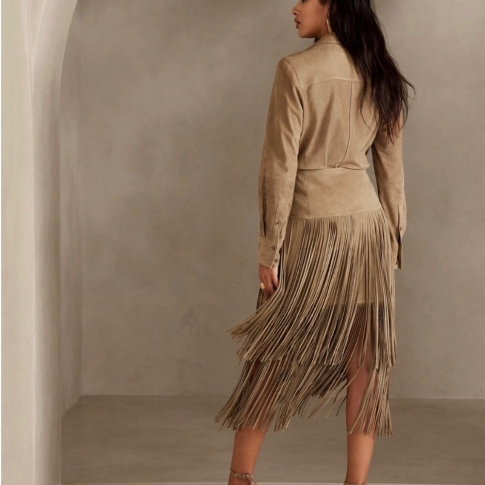 Banana Republic Women's Sevilla Suede Fringe Skirt Brown size 8 - Picture 2 of 11